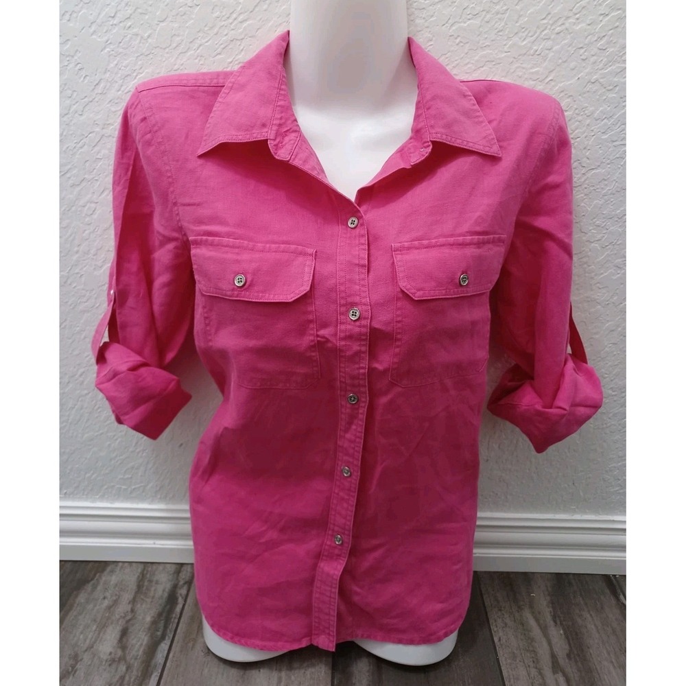 Lauren Ralph Lauren Womens Shirt Small Petite Pink Button Up